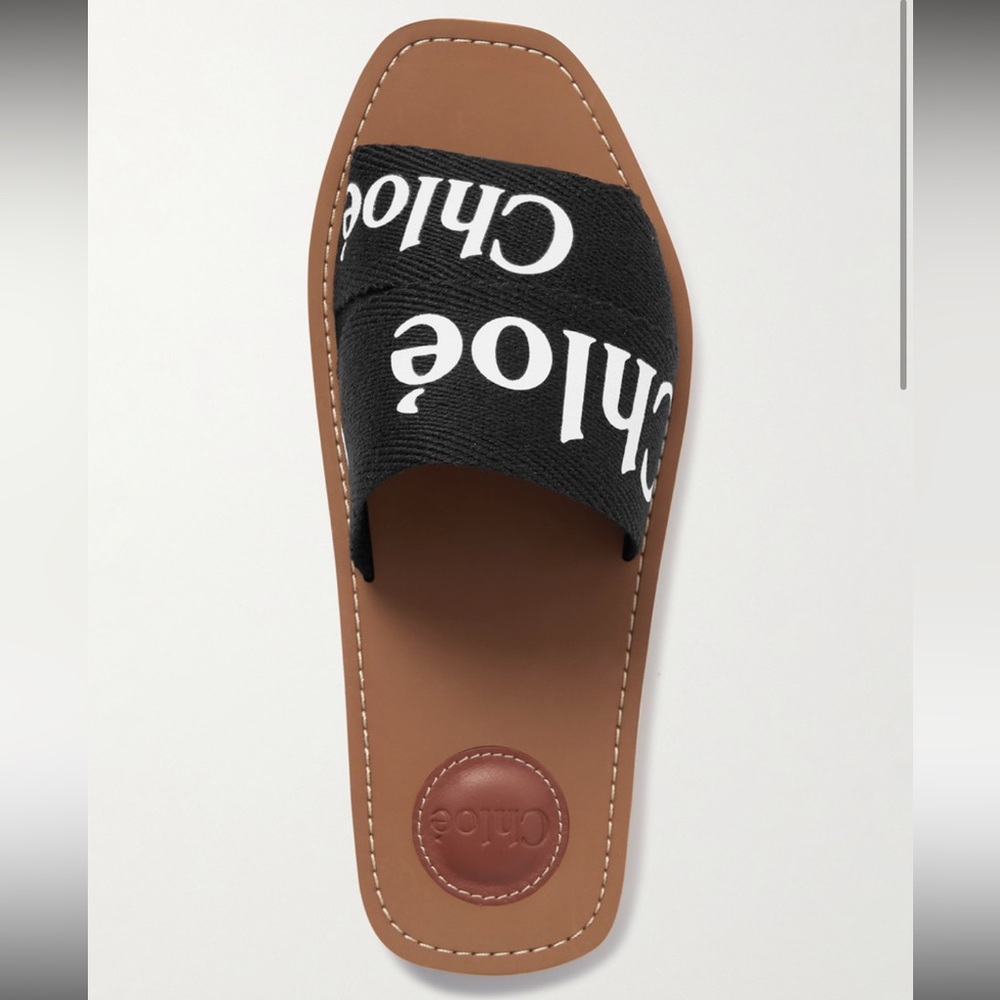 Chloe Woody logo print canvas slides